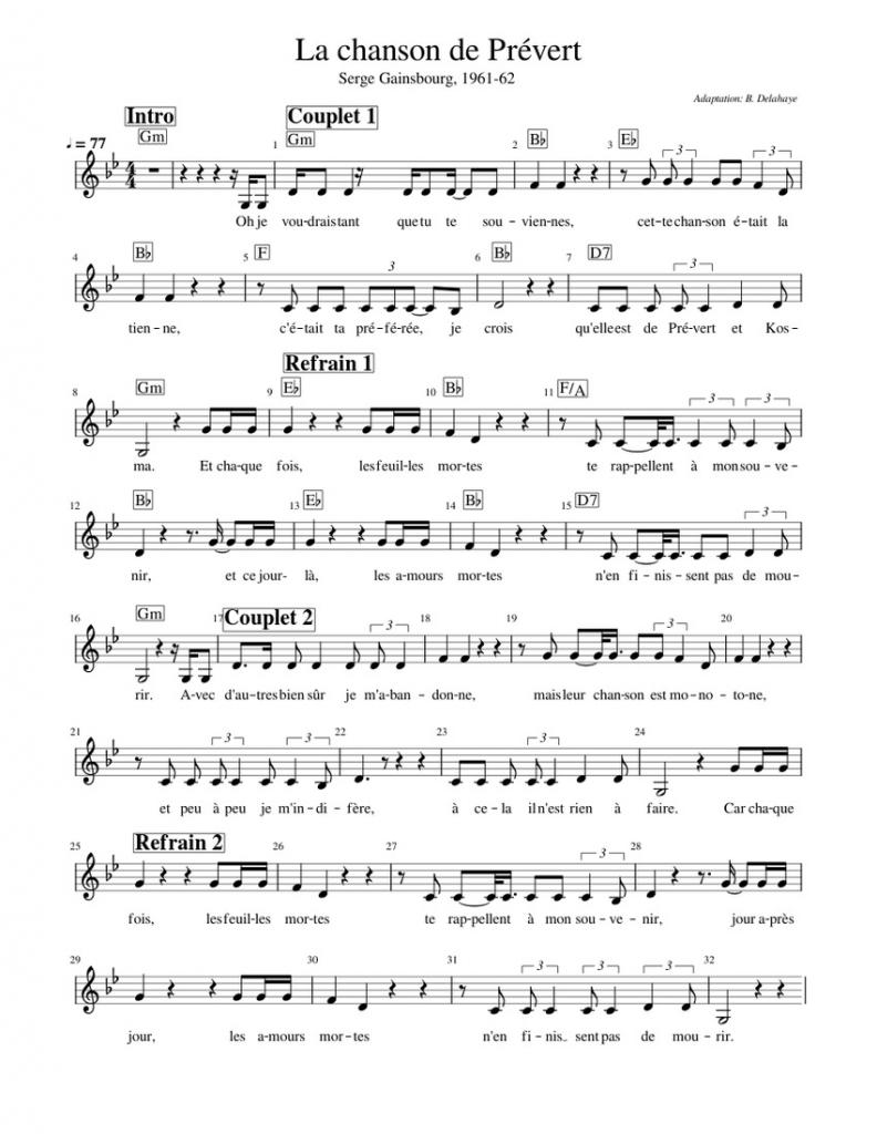 La chanson de Prévert La chanson de Prévert